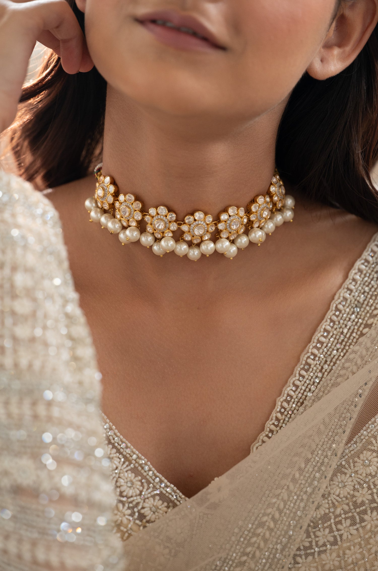 Hiral Polki Silver Choker Necklace Set
