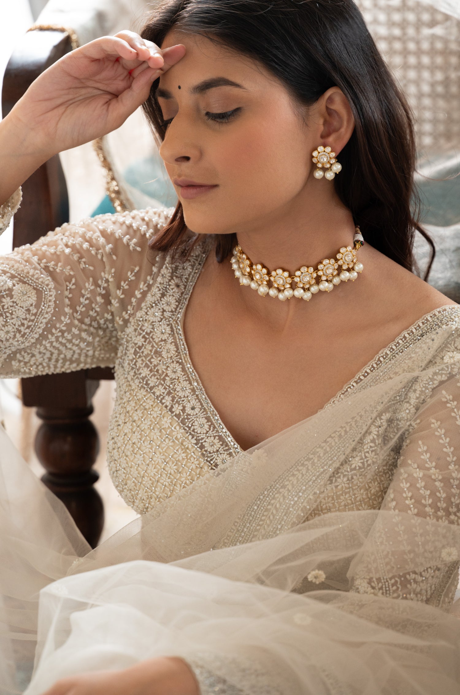 Hiral Polki Silver Choker Necklace Set