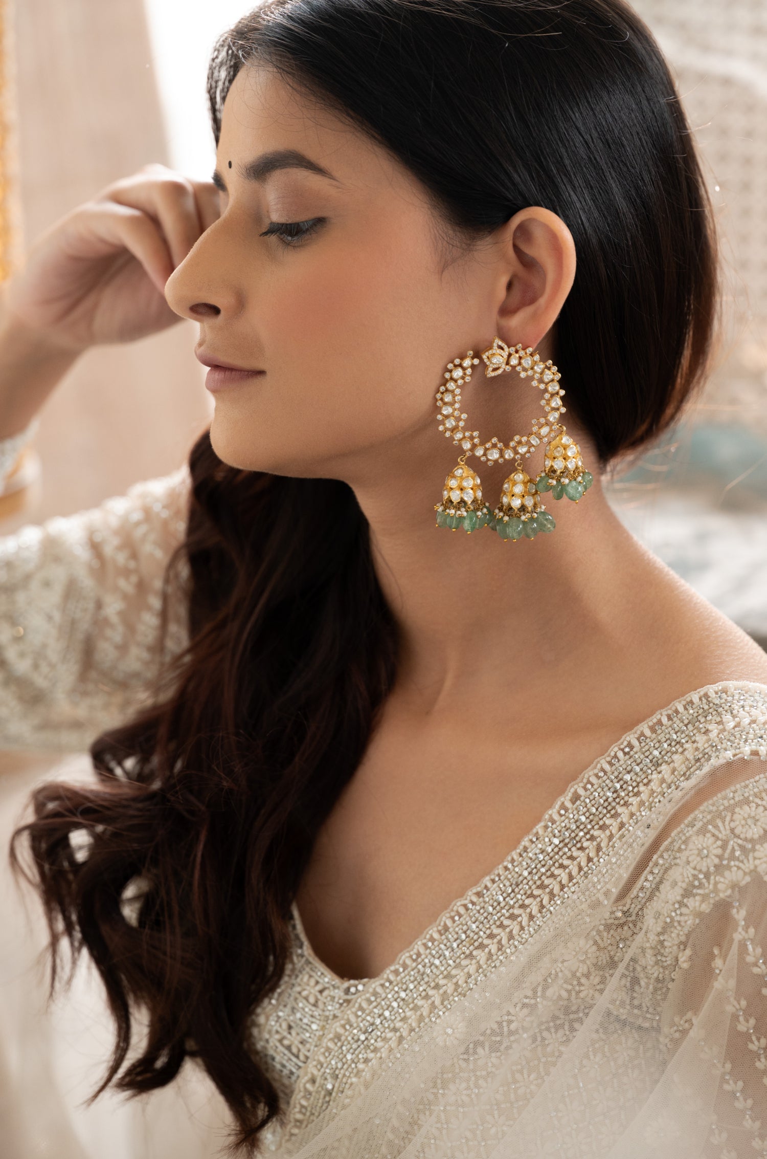 Zareen Polki Silver Hoop Earrings