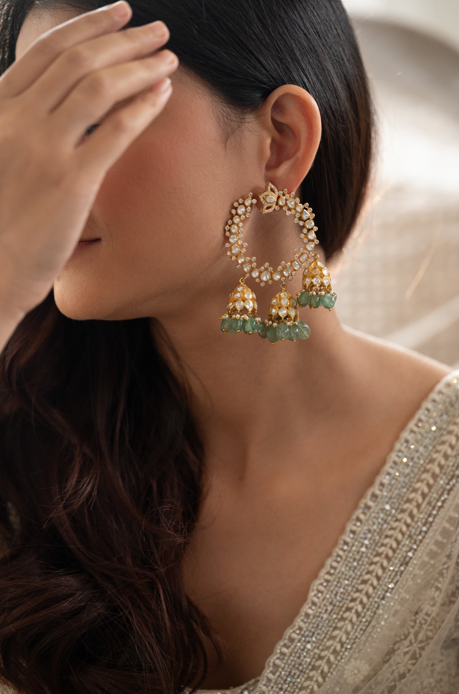 Zareen Polki Silver Hoop Earrings