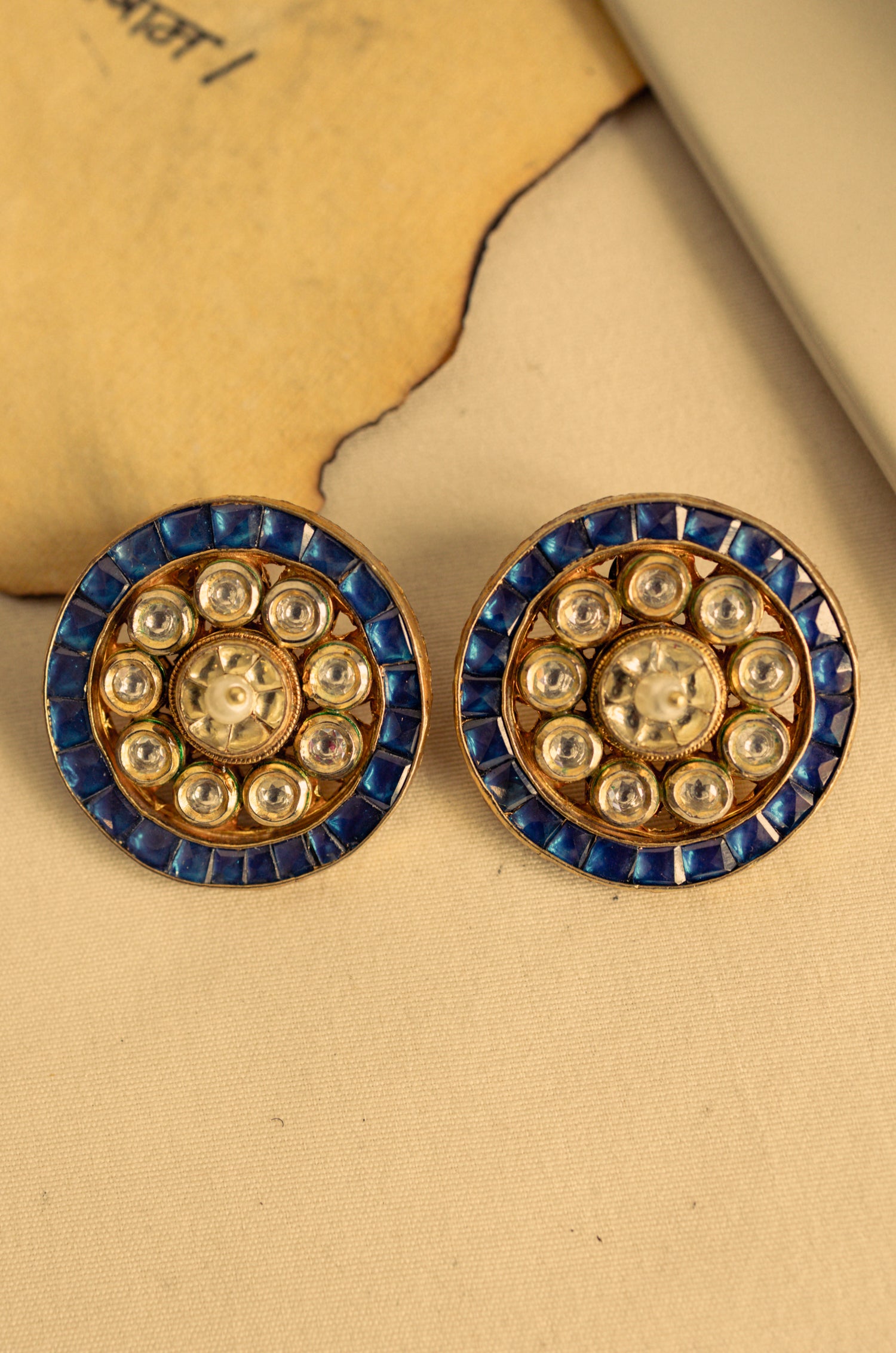 Gurleen Blue Kundan Studs