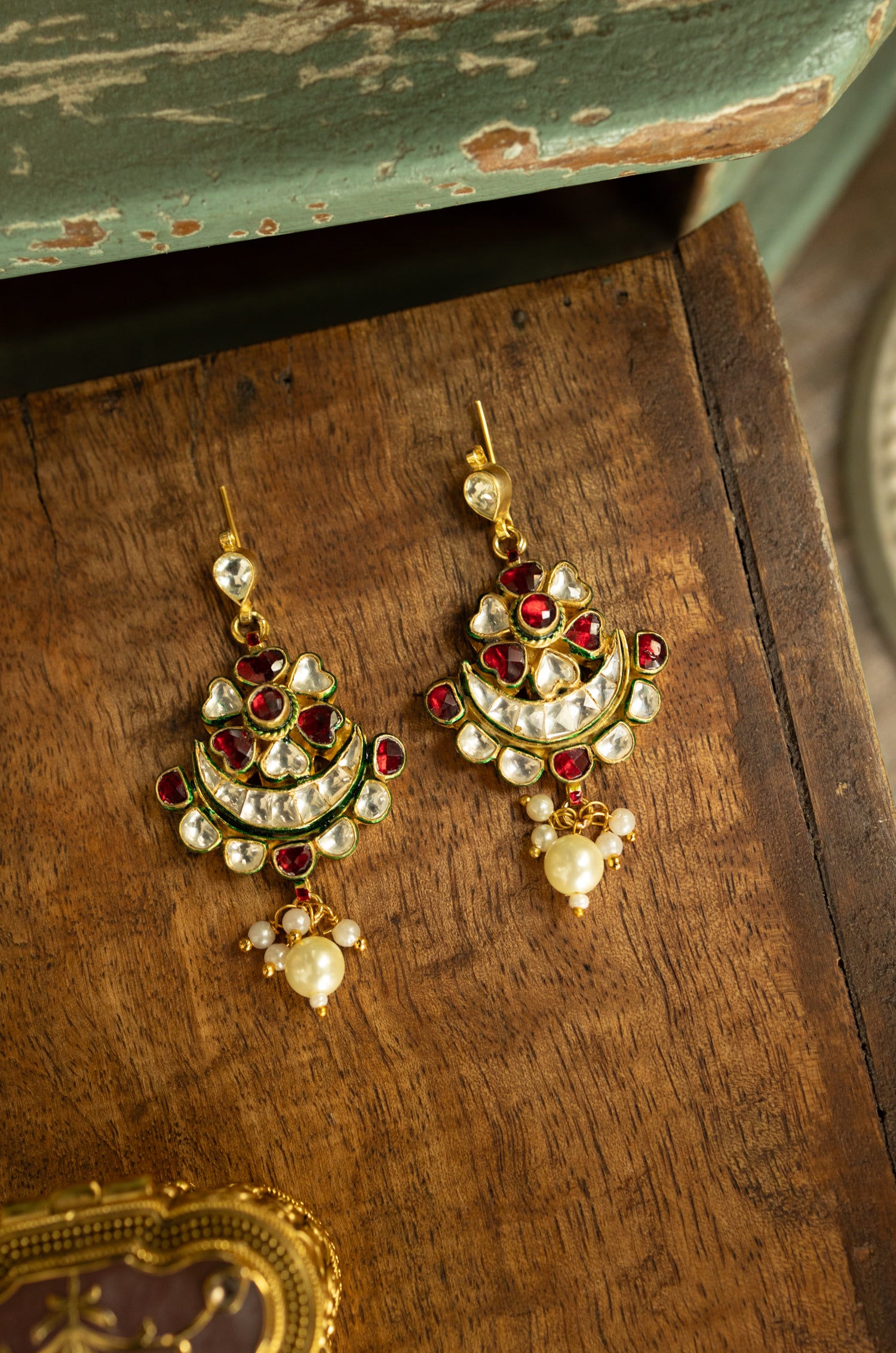 Nehal Red Kundan Earrings