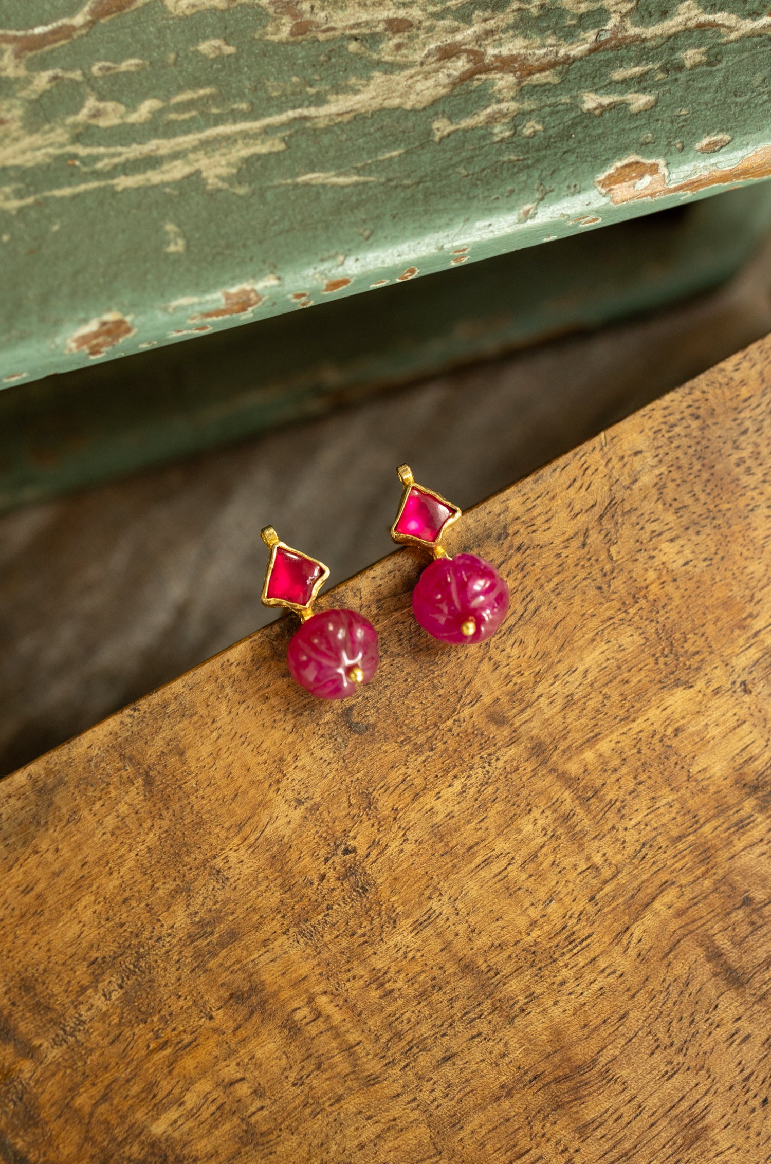 Manvi Pink Rhodolite Kundan Earrings
