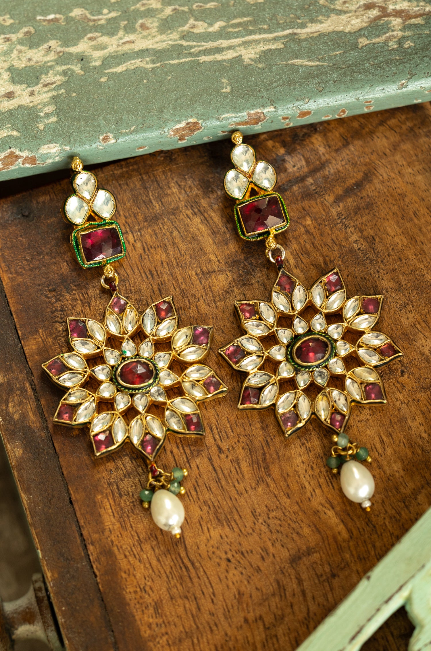 Tamara Red Kundan Earrings