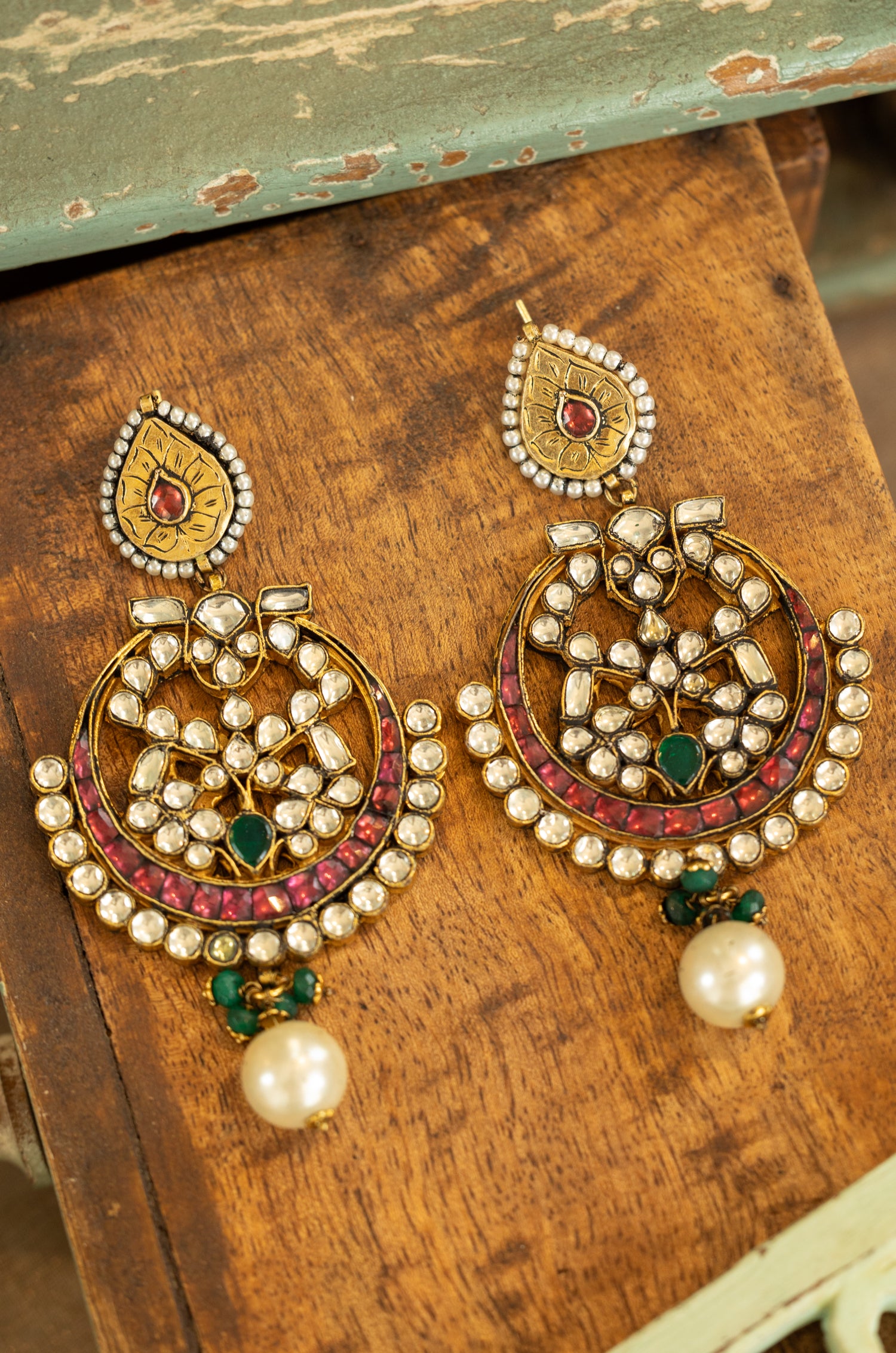 Haidar Red Kundan Earrings