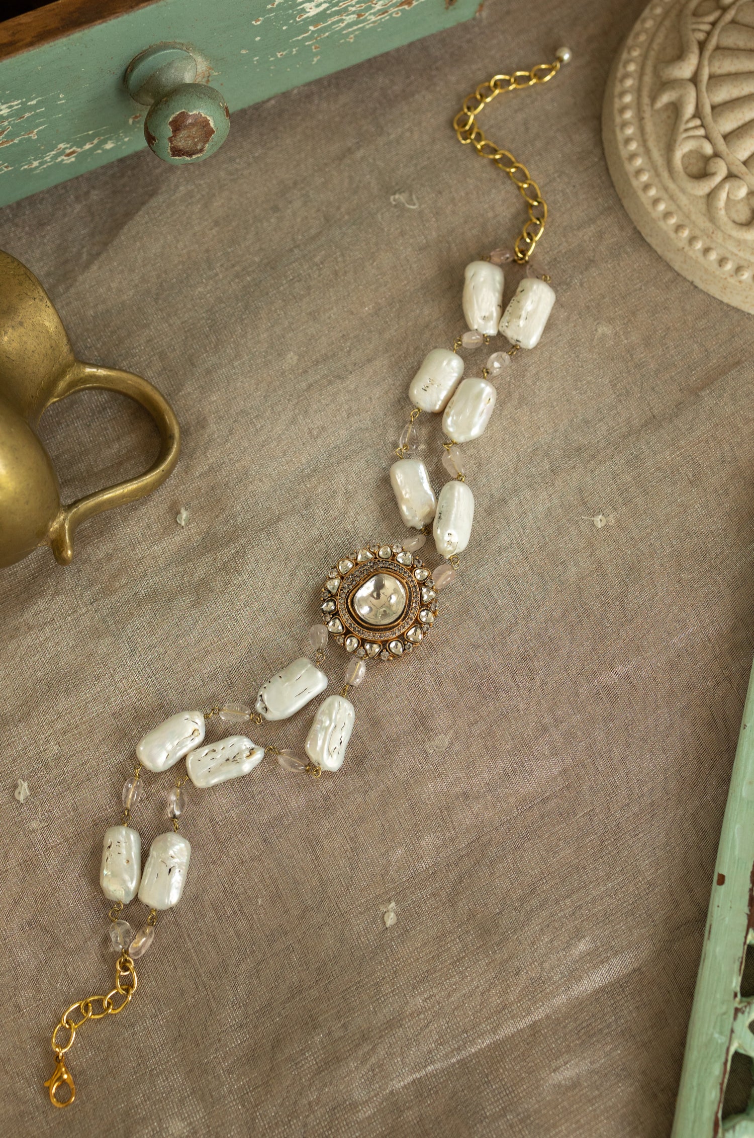 Navya Polki And Pearls Necklace