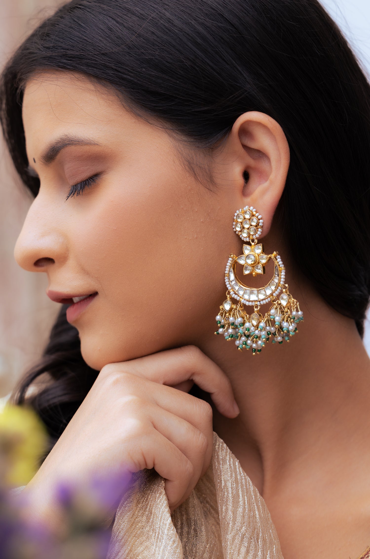 Hansika Kundan Chandbali Earrings