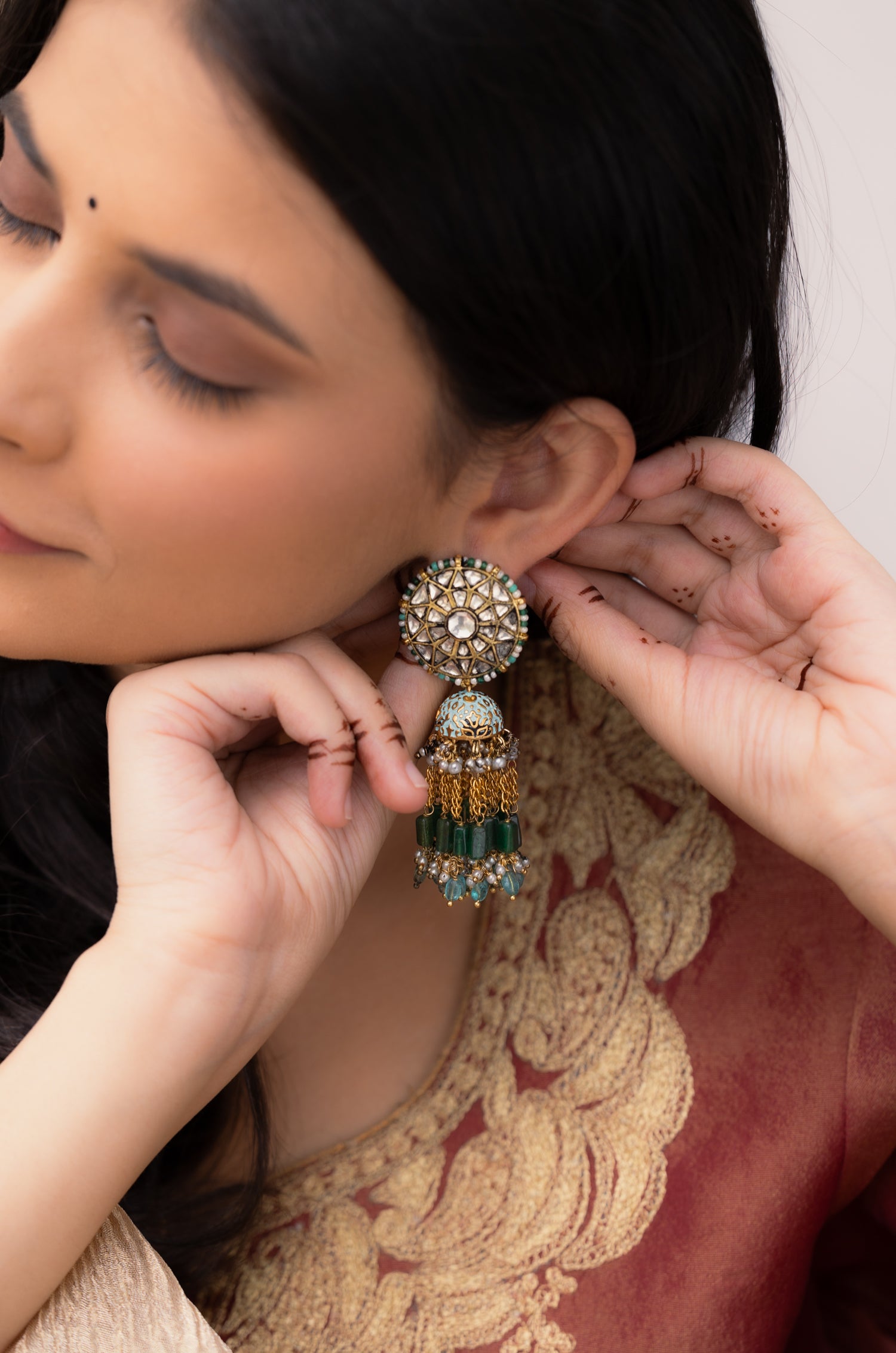 Hamsini Turquoise Kundan Jhumka Earrings
