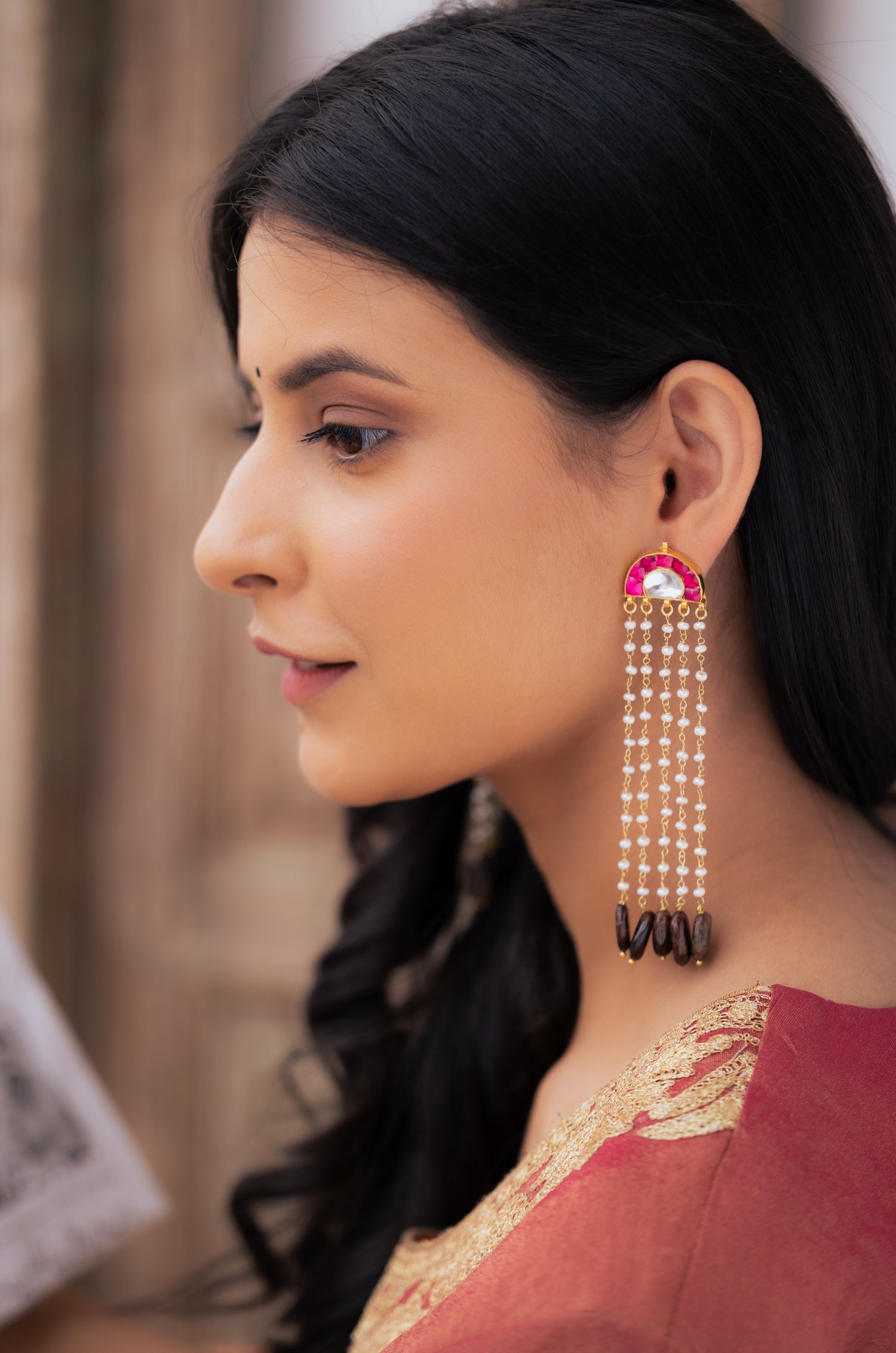 Bahaar Red Kundan Earrings