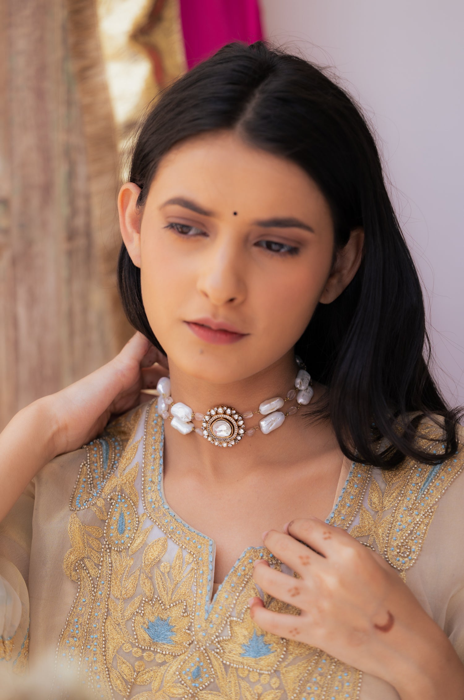 Navya Polki And Pearls Necklace