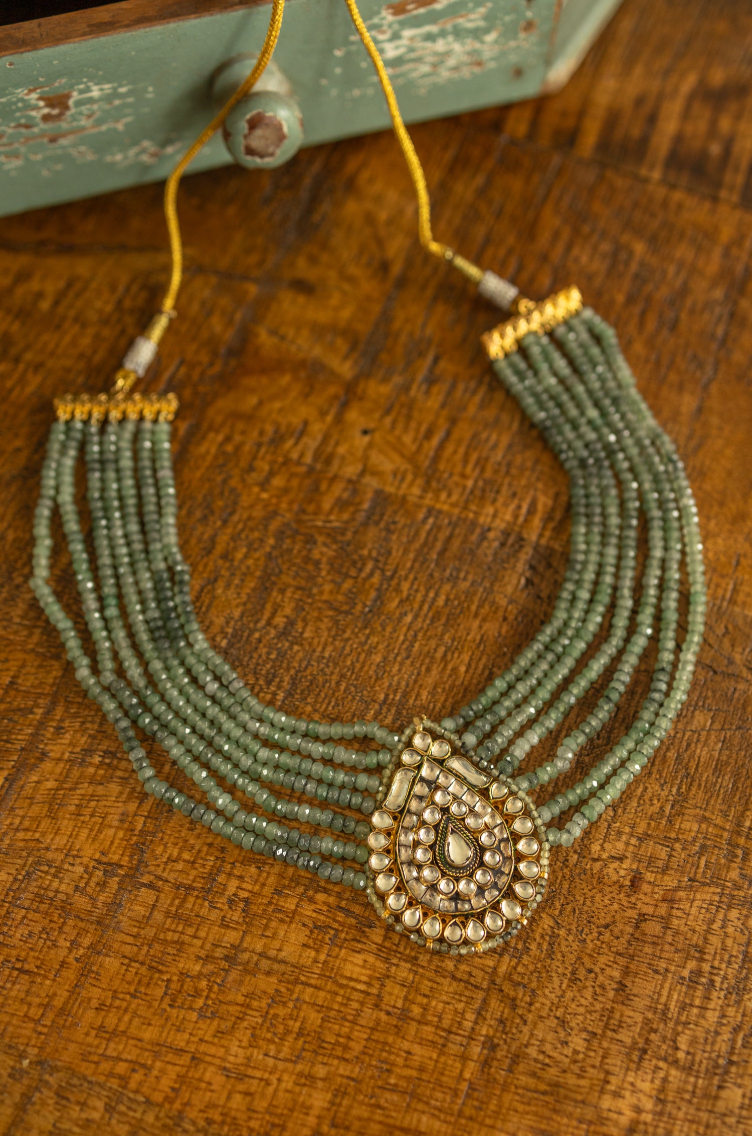 Aahana Floral Mint Kundan Necklace
