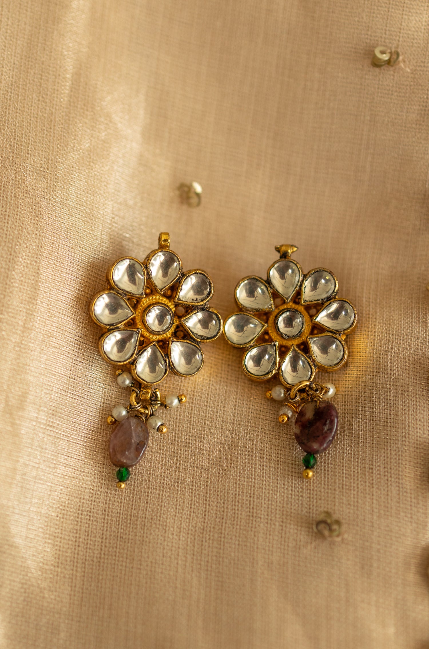Ubeer Purple Kundan Earrings