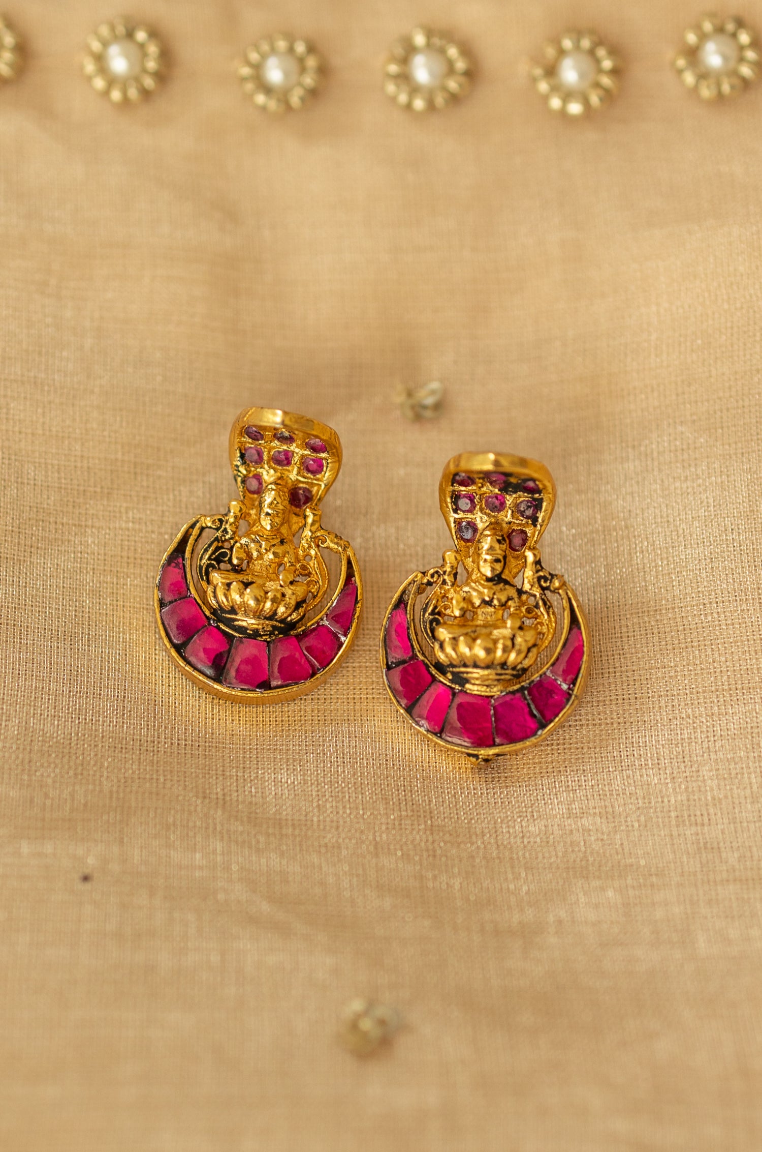 Uditi Pink Temple Work Earrings