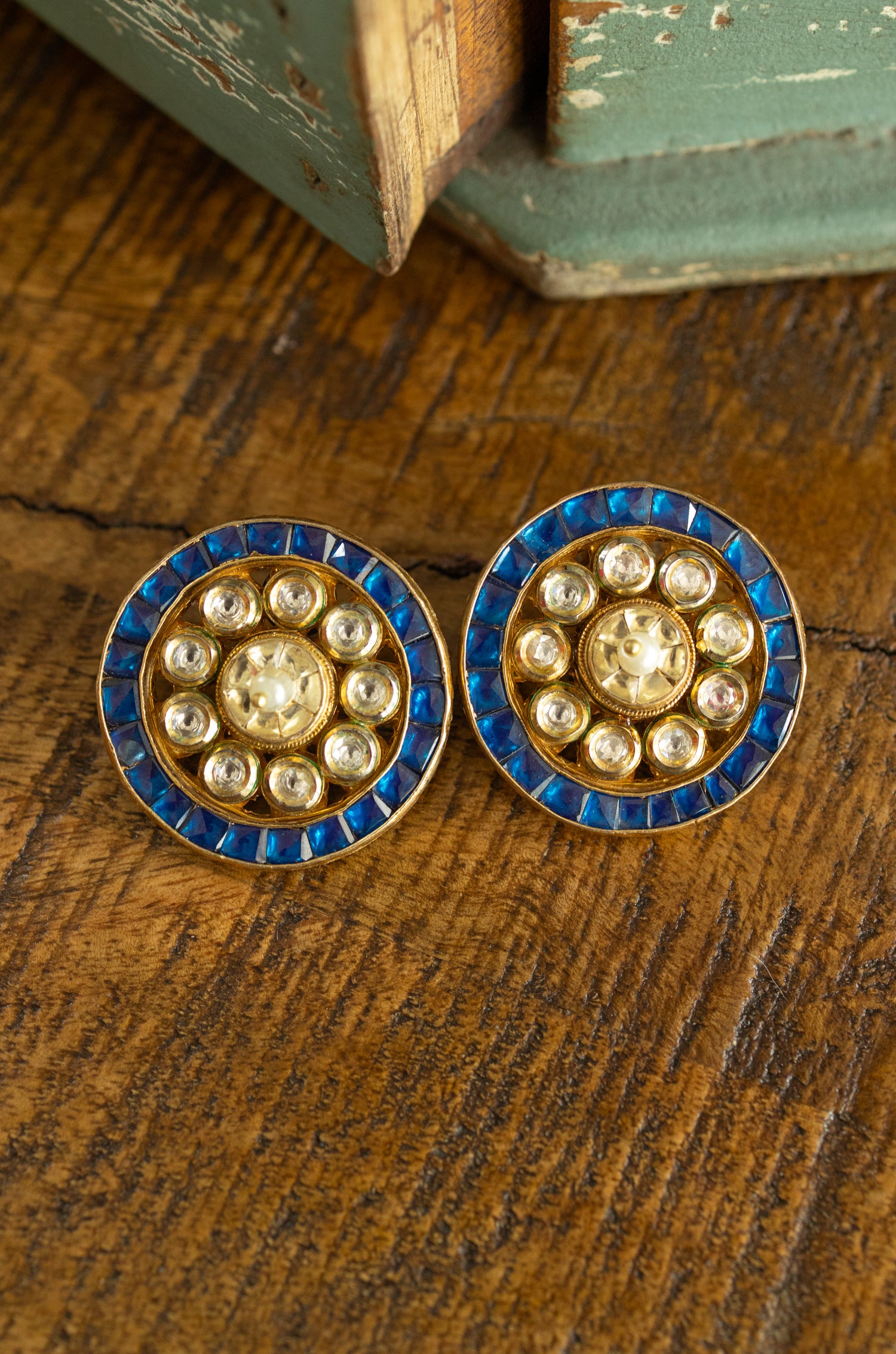 Gurleen Blue Kundan Studs