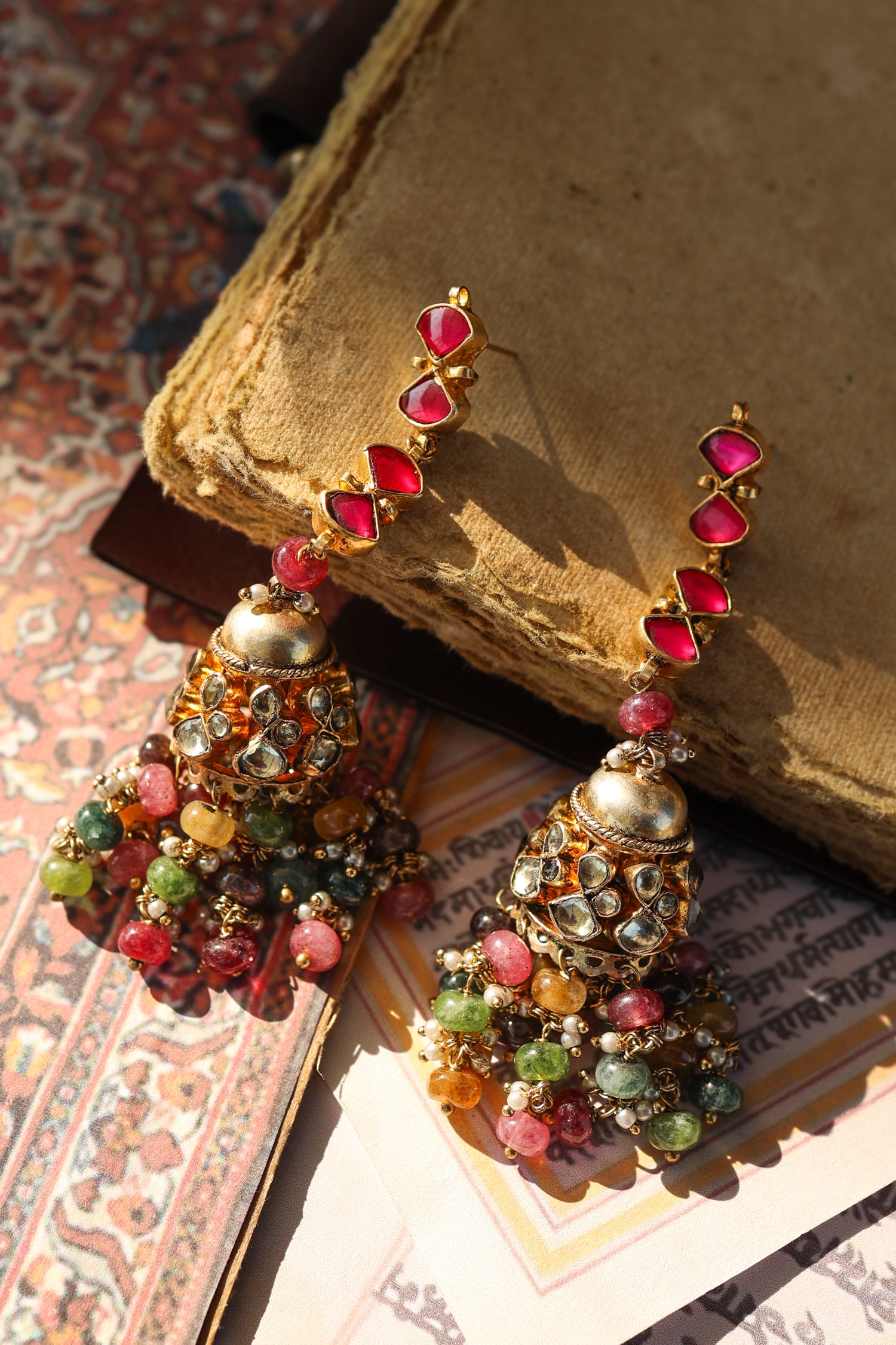 Nitya Multicolored Kundan Jhumka Earrings