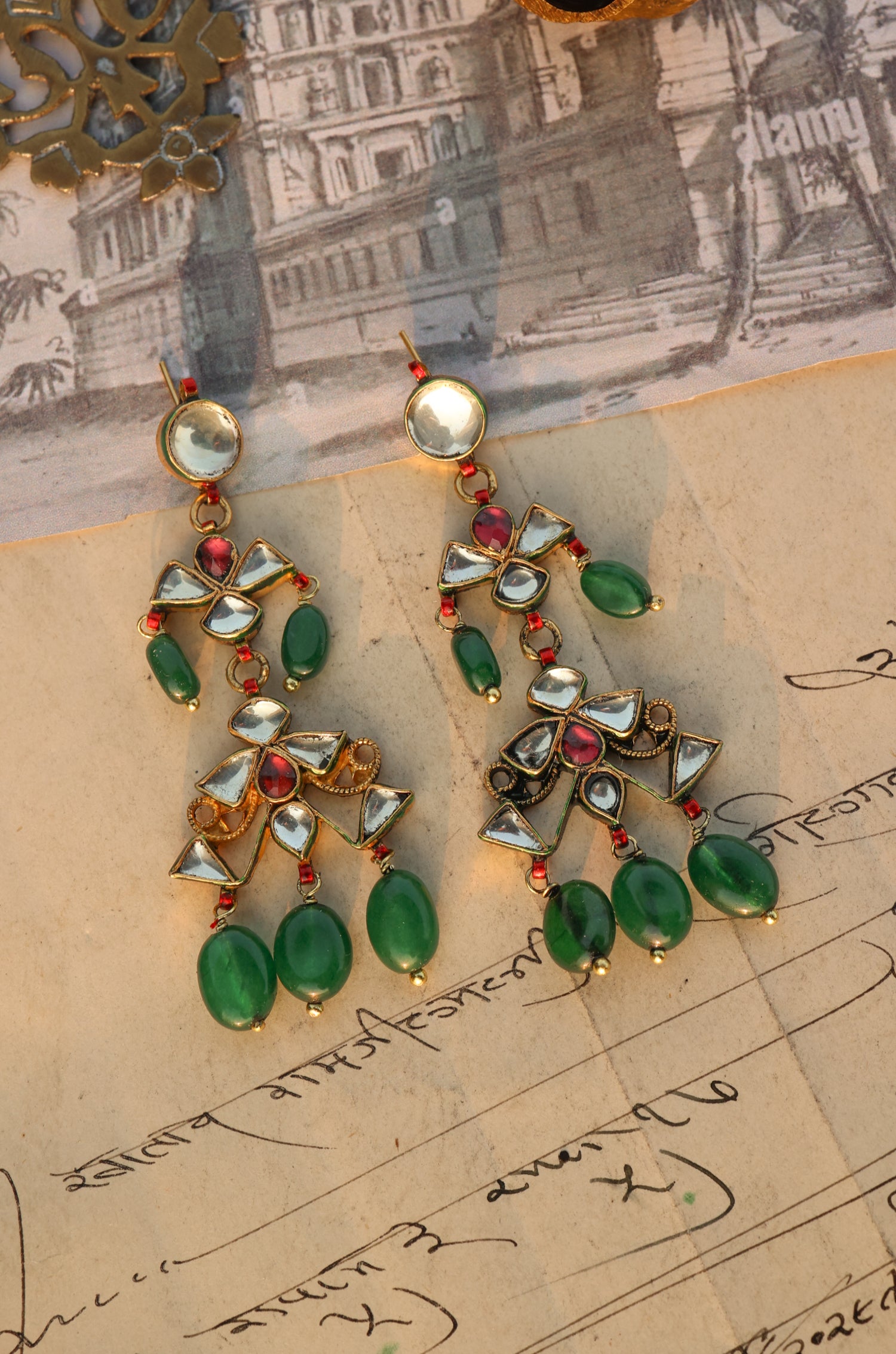 Yadhir Green Kundan Earrings