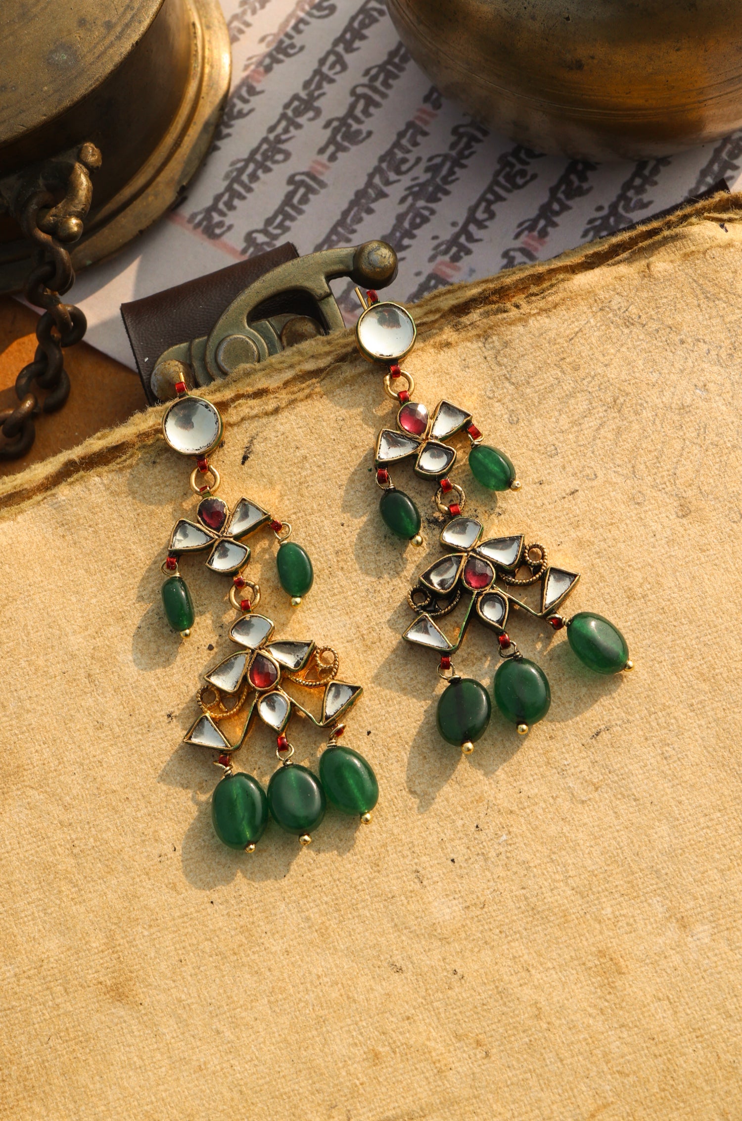 Yadhir Green Kundan Earrings