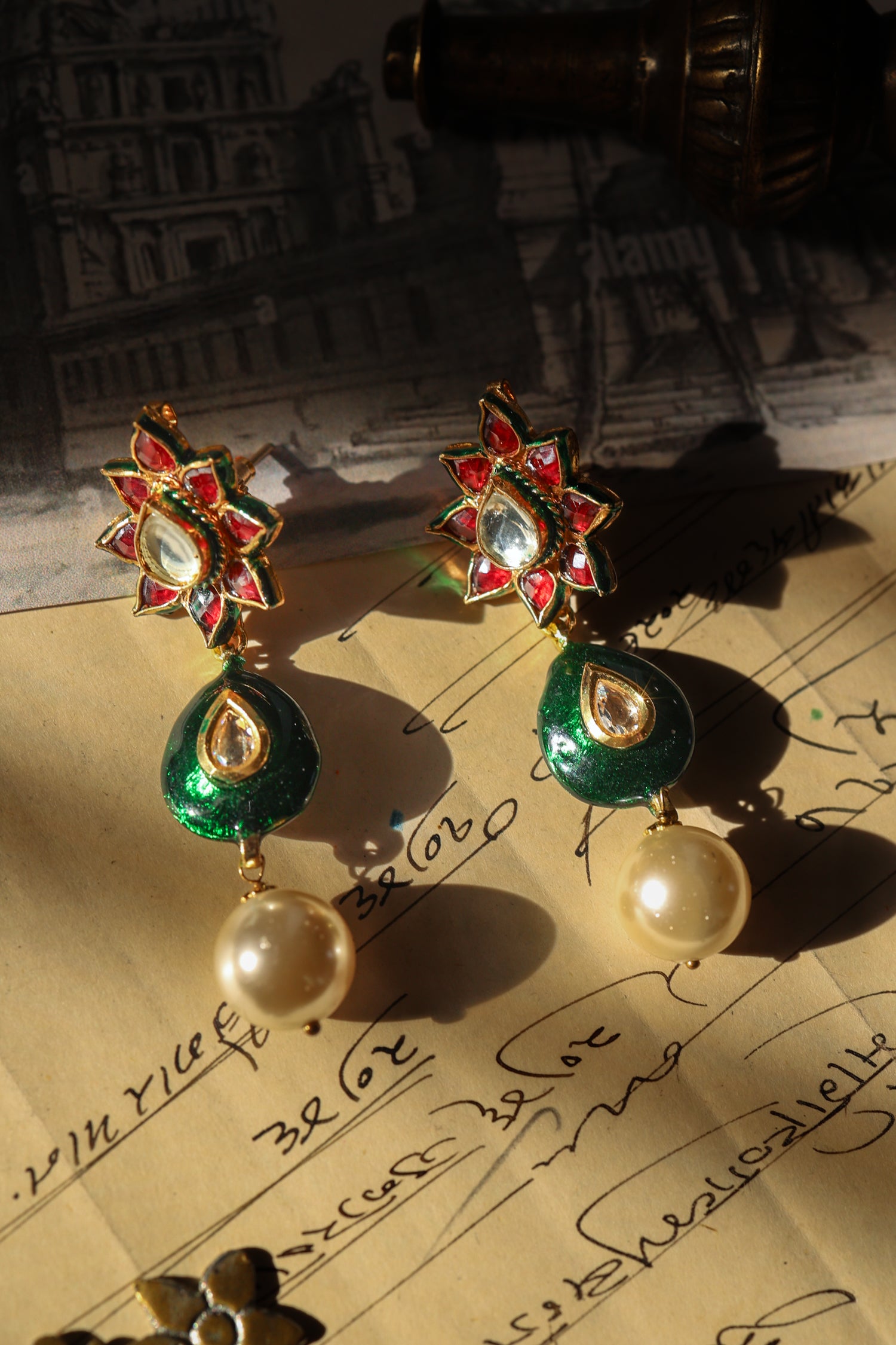Sanya Green Kundan Earrings