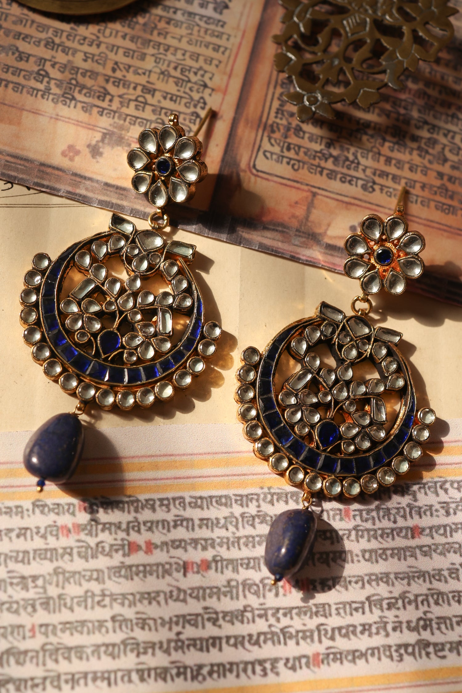 Haidar Blue Kundan Earrings