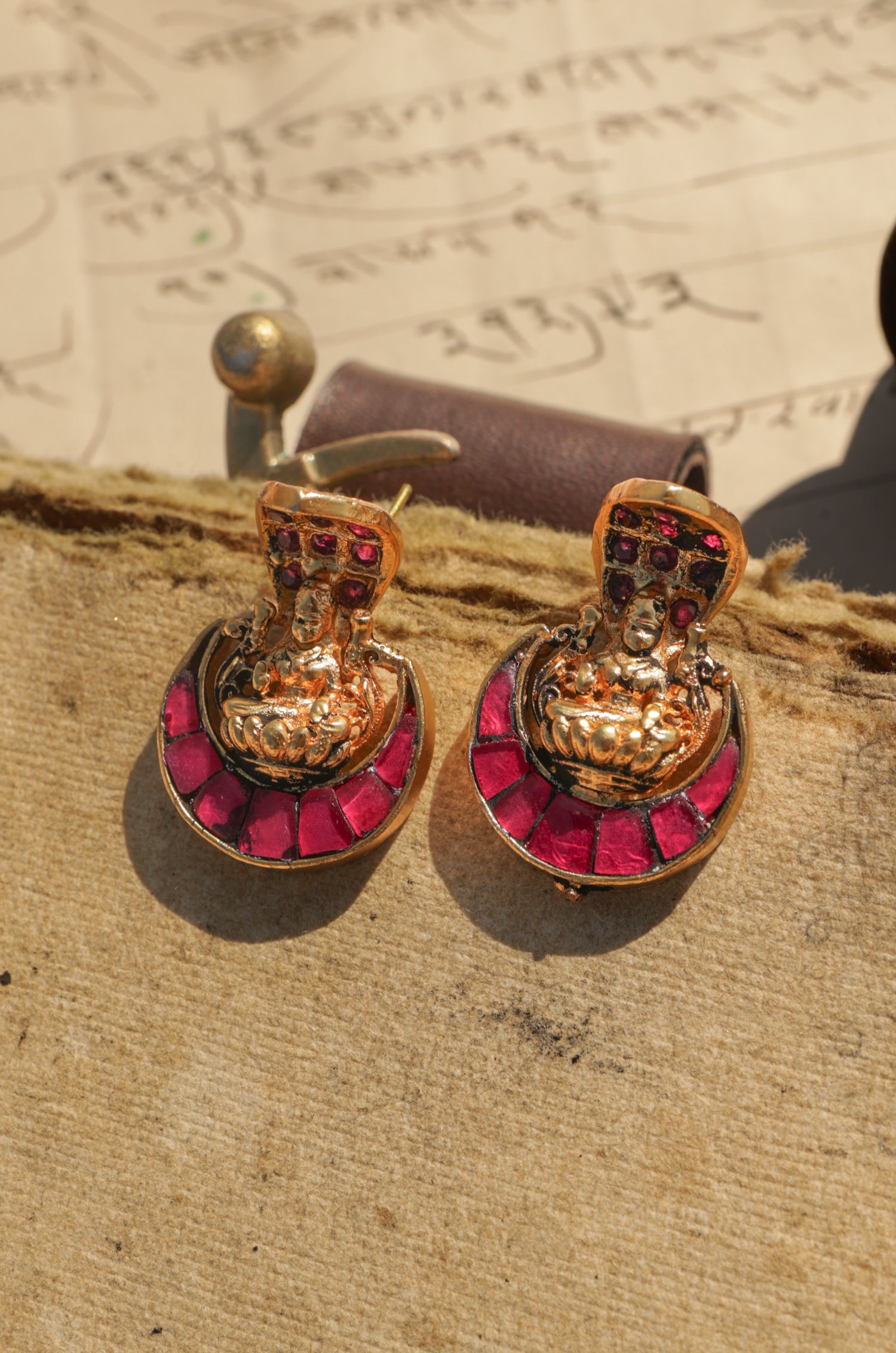 Uditi Pink Temple Work Earrings